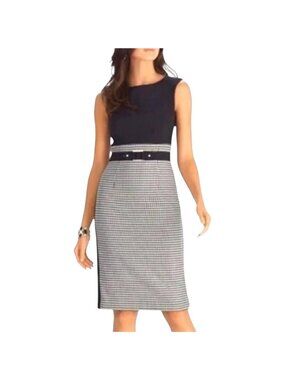 White House Black Market Women's Houndstooth Sheath Dress Black & White Size 10